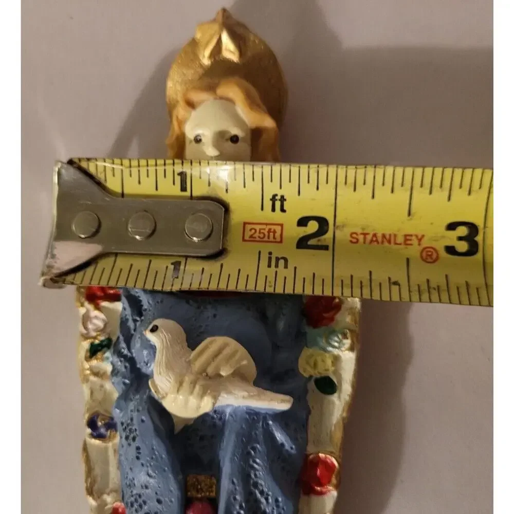 Vintage Pencil Angel Figurine Dove Blue Flower Decor Resin Rose Garden